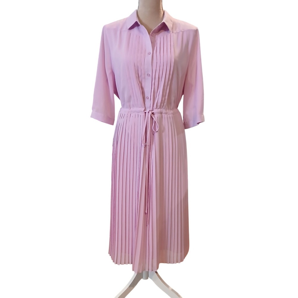 Wldrsd Pink Purple Pleated Midi Shirtdress XL Button Front Drawstring Waist New